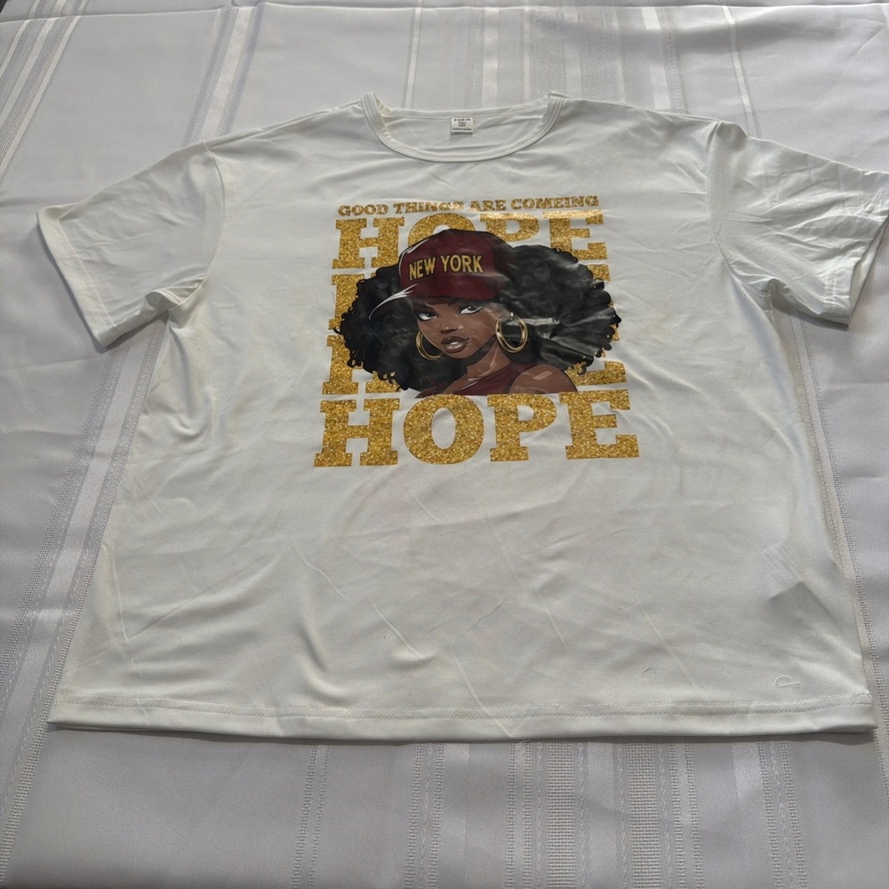 Shein Teen Girls White Hope Graphic T-Shirt New York Afro Girl Size 13Y